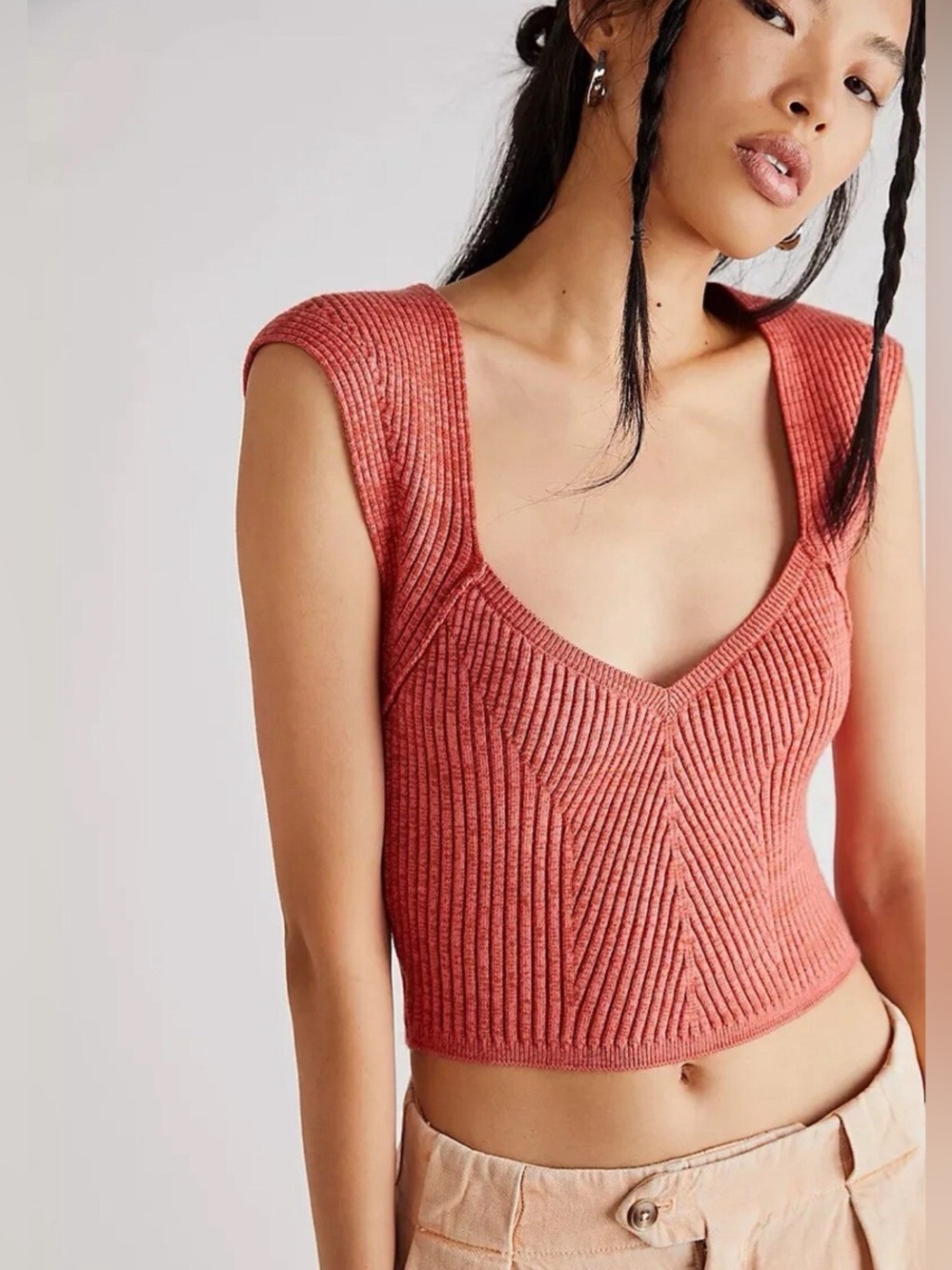 Free People Demi Sweater / Coral Spice Combo M clean girl preppy balletcore